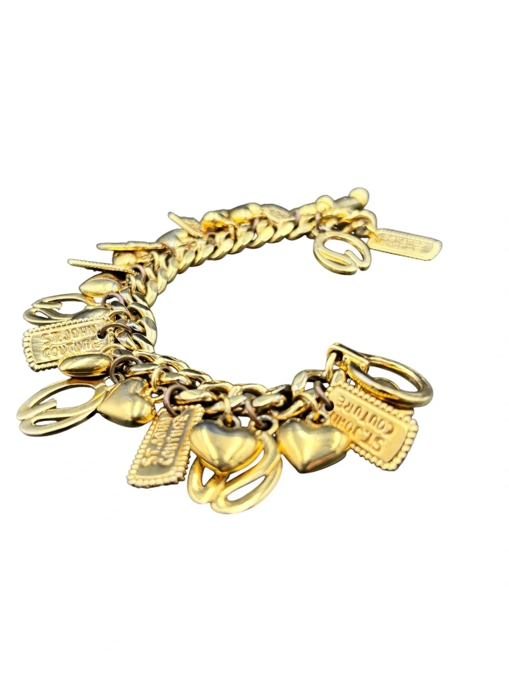 St. John “Love of My Life” Gold Plated Heart Logo Charm Bracelet Rare